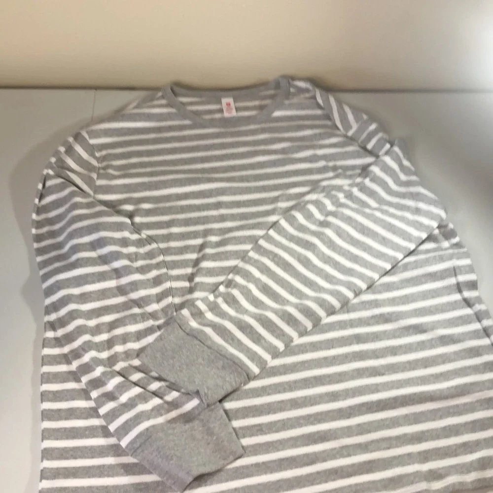 MENS 100% Cotton Pajama Set Gray and White Striped Size M New in open packaging - Picture 7 of 13